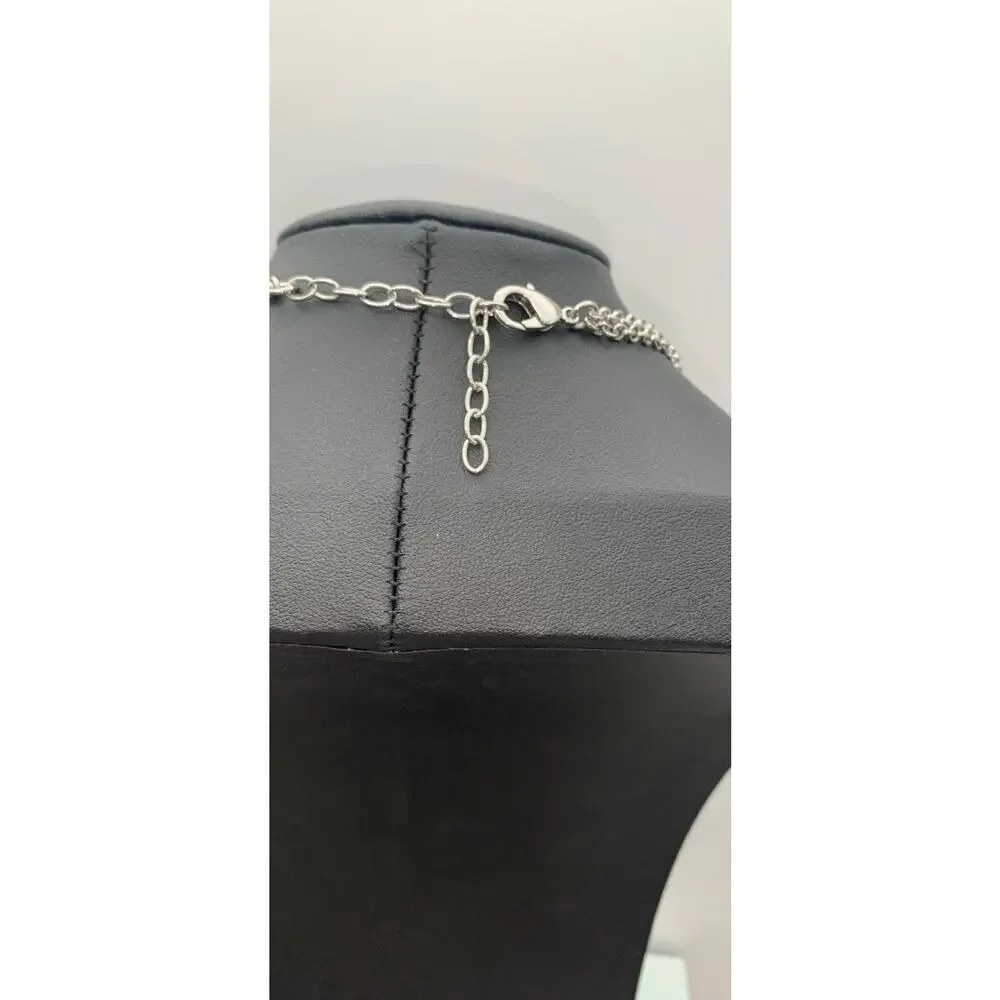 Silver Tone Double Chain‎ Tear Drop Reversible To Gold Tone Pendant Necklace